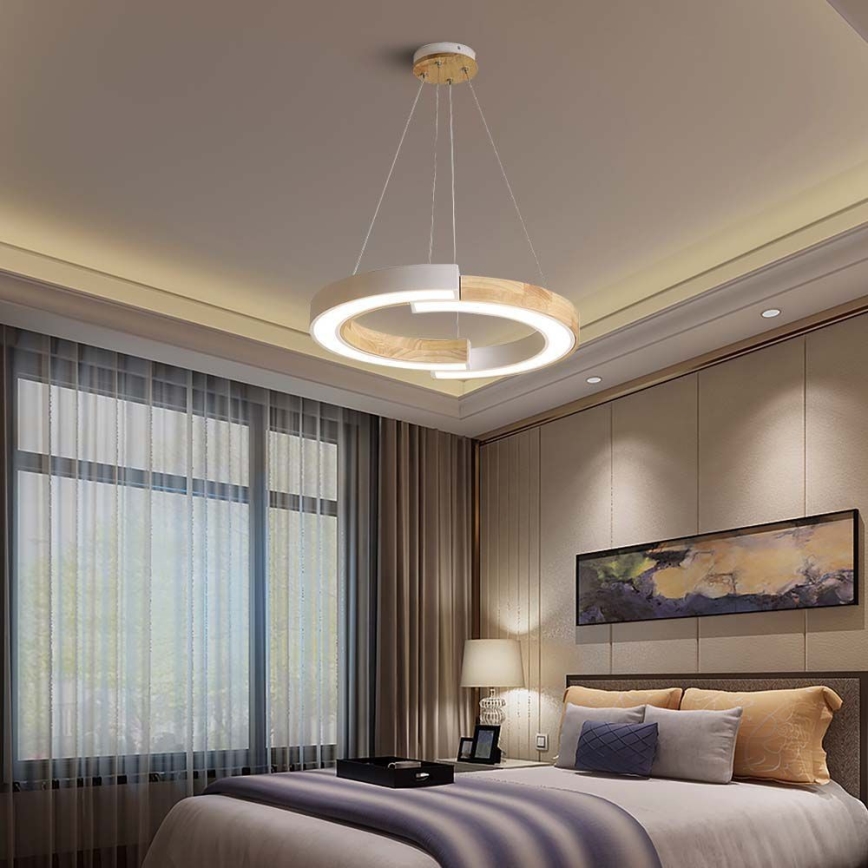 Светодиодная подвесная люстра LED/32W/230V 3000K белый/дерево