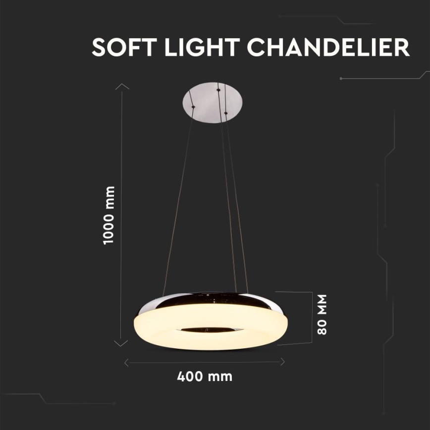 Светодиодная подвесная люстра LED/40W/230V 3000K диаметр 40 см блестящий хром