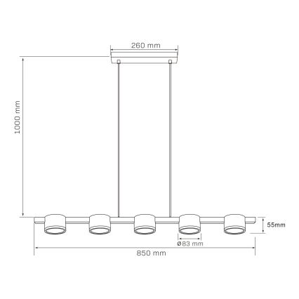 Светодиодная подвесная люстра MIRELLA 5xGX53/6W/230V черный