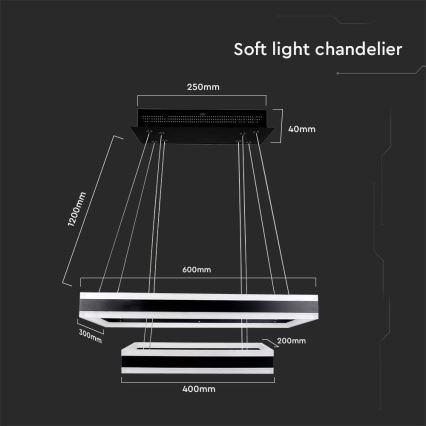 Светодиодная подвесная люстра с регулированием яркости LED/113W/230V 3000K черный