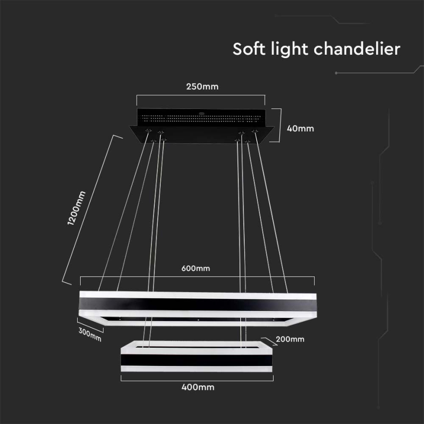 Светодиодная подвесная люстра с регулированием яркости LED/113W/230V 3000K черный