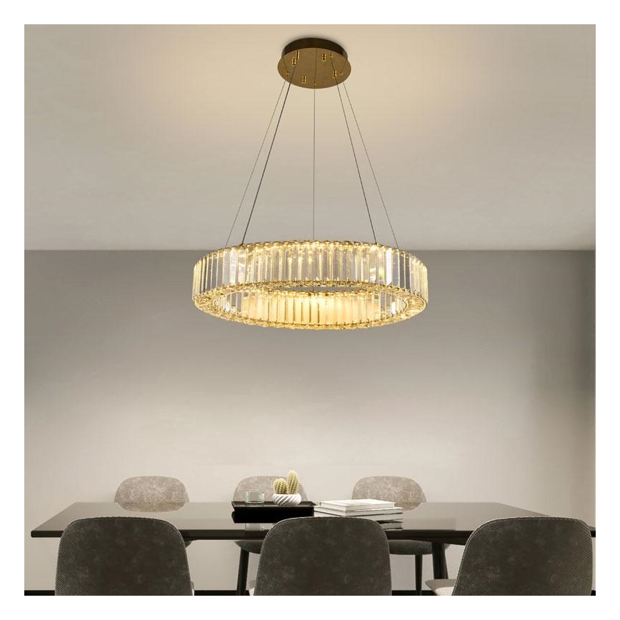 Светодиодная хрустальная подвесная люстра с регулированием яркости LED/40W/230V 3000-6500K хром/золотистый + дистанционное управление
