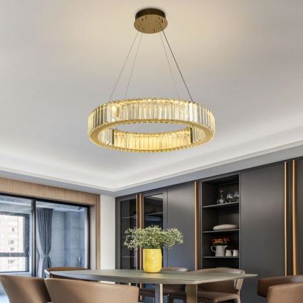 Светодиодная хрустальная подвесная люстра с регулированием яркости LED/40W/230V 3000-6500K хром/золотистый + дистанционное управление