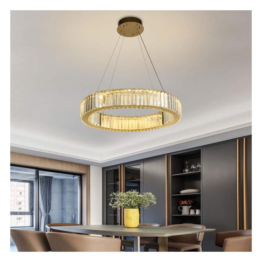 Светодиодная хрустальная подвесная люстра с регулированием яркости LED/40W/230V 3000-6500K хром/золотистый + дистанционное управление