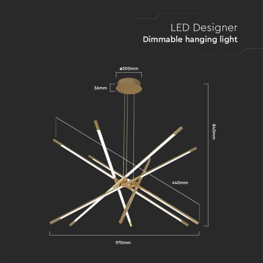 Светодиодная подвесная люстра с регулированием яркости LED/50W/230V 3000K золотистый