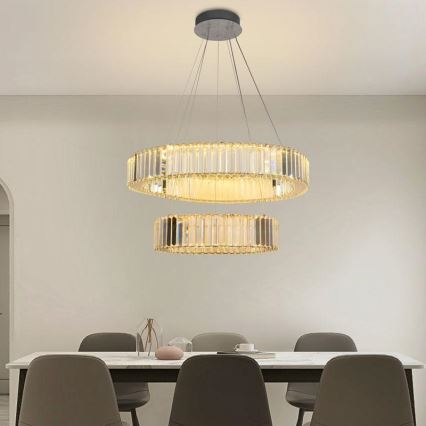 Светодиодная хрустальная подвесная люстра с регулированием яркости LED/65W/230V 3000-6500K блестящий хром + дистанционное управление