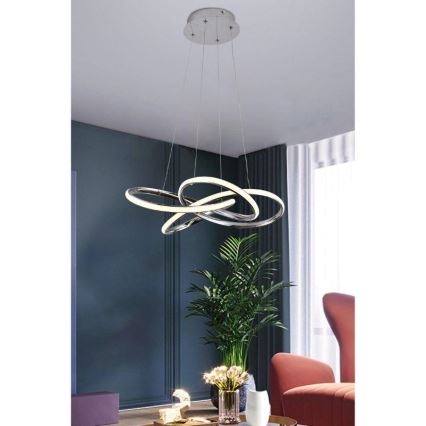 Светодиодная подвесная люстра с регулированием яркости LED/65W/230V 3000-6500K диаметр 48 см серый + дистанционное управление