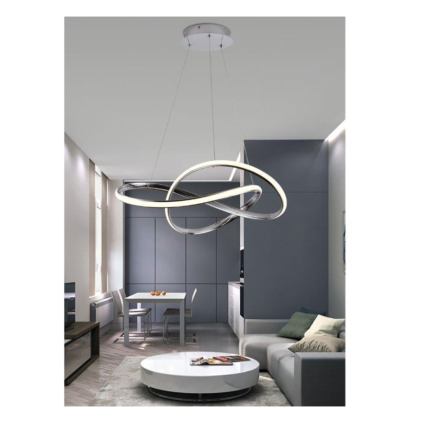 Светодиодная подвесная люстра с регулированием яркости LED/70W/230V 3000-6500K диаметр 60 см блестящий хром + дистанционное управление
