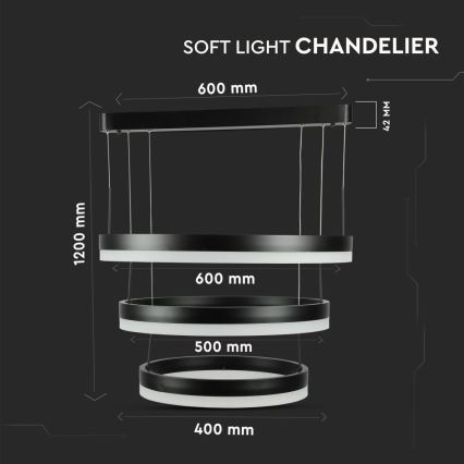 Светодиодная подвесная люстра с регулированием яркости LED/86W/230V 3000K черный