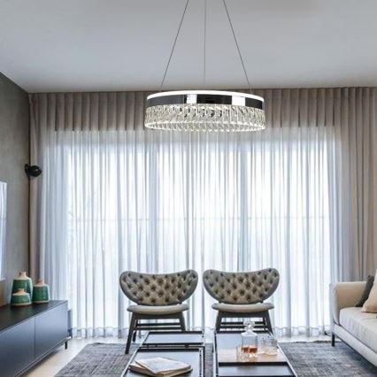 Светодиодная хрустальная подвесная люстра с регулированием яркости LED/90W/230V 3000-6500K блестящий хром + дистанционное управление