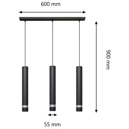 Светодиодная подвесная люстра TUBA 3xGU10/4,8W/230V черный/блестящий хром