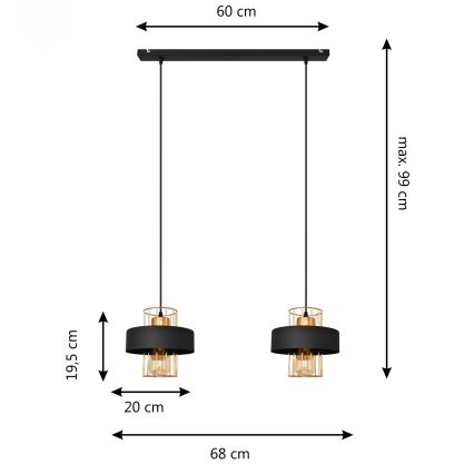 Светодиодная подвесная люстра VOLTA 2xE27/15W/230V черный/золотистый