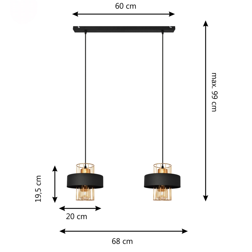 Светодиодная подвесная люстра VOLTA 2xE27/15W/230V черный/золотистый