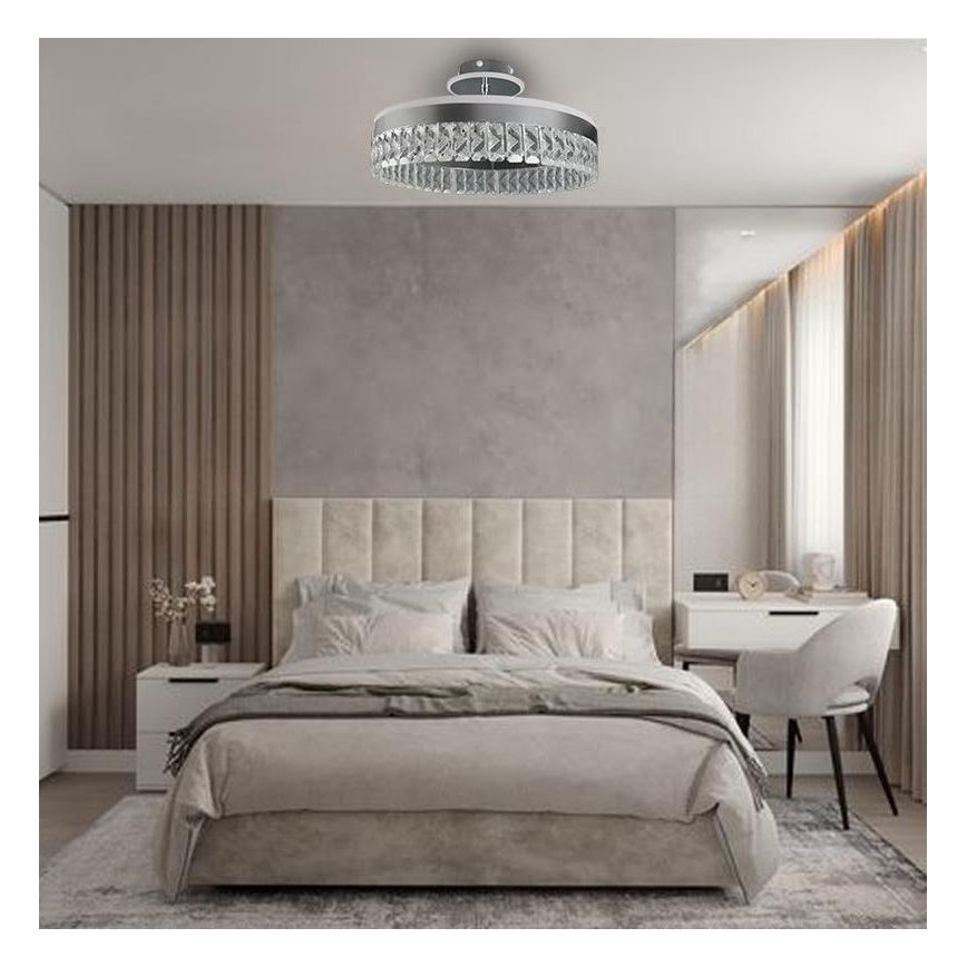 Светодиодная хрустальная припотолочная люстра с регулированием яркости LED/75W/230V 3000-6500K матовый хром + дистанционное управление