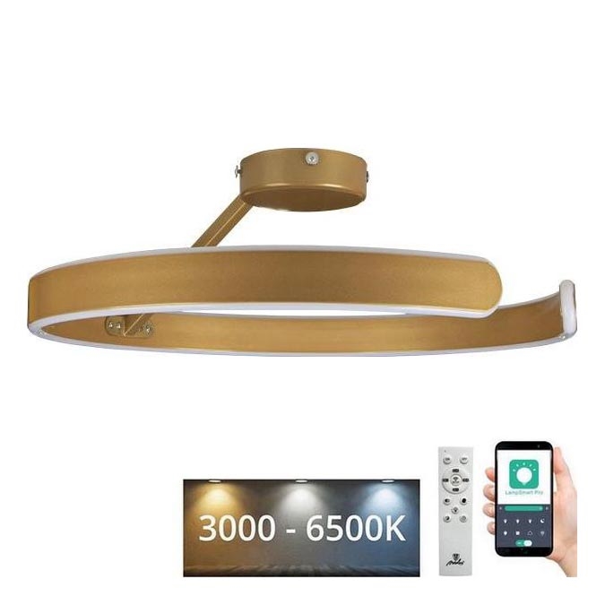 Светодиодная припотолочная люстра с регулированием яркости LED/72W/230V 3000-6500K золотистый + дистанционное управление