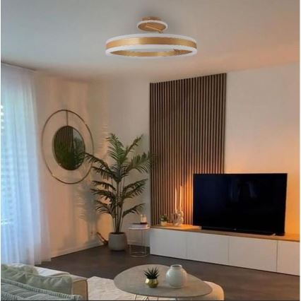 Светодиодная припотолочная люстра с регулированием яркости LED/86W/230V 3000-6500K золотистый + дистанционное управление