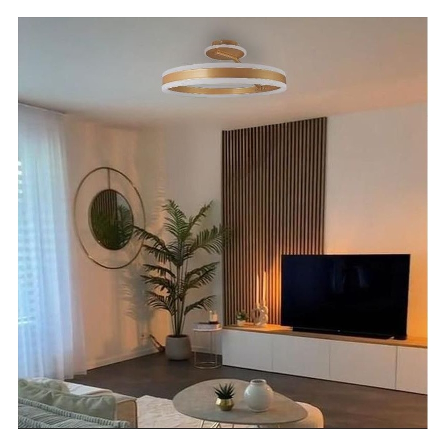 Светодиодная припотолочная люстра с регулированием яркости LED/86W/230V 3000-6500K золотистый + дистанционное управление