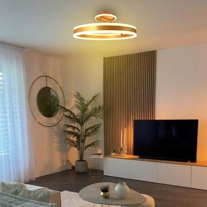 Светодиодная припотолочная люстра с регулированием яркости LED/86W/230V 3000-6500K золотистый + дистанционное управление