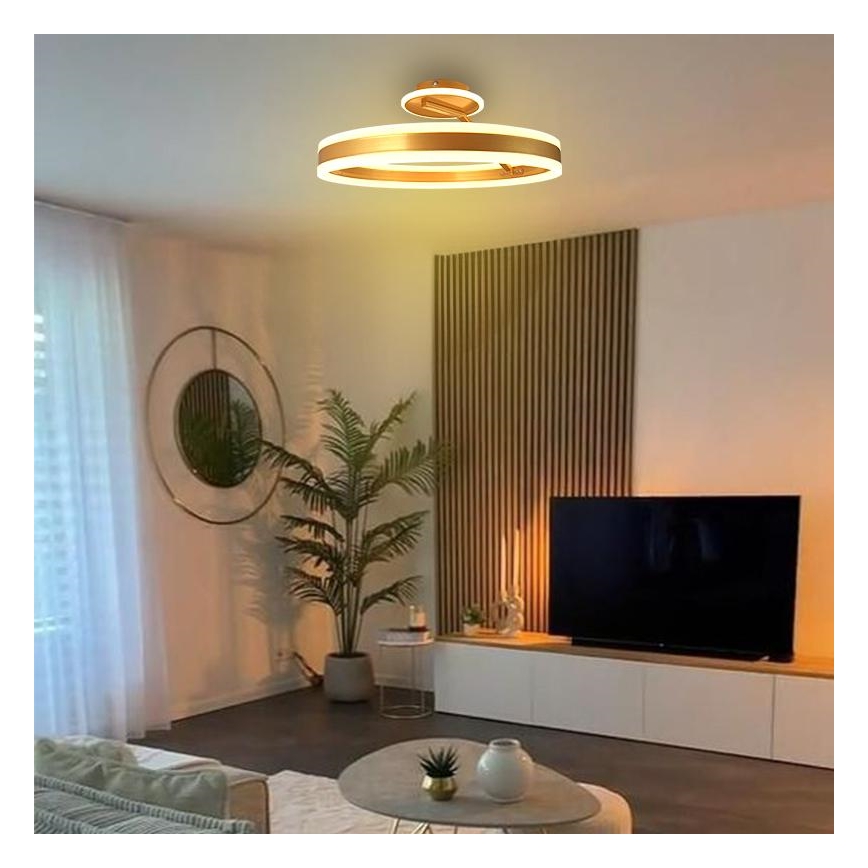 Светодиодная припотолочная люстра с регулированием яркости LED/86W/230V 3000-6500K золотистый + дистанционное управление