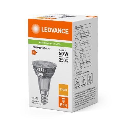 Светодиодная рефлекторная лампа PAR16 E14/4,5W/230V 2700K 36° - Ledvance