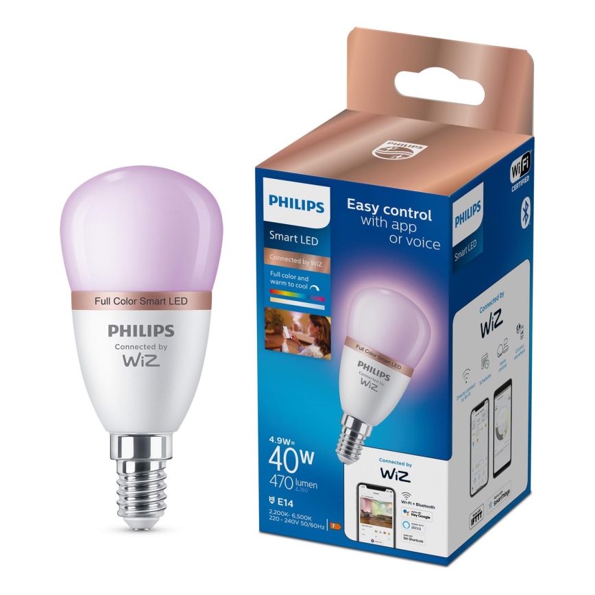 Светодиодная RGB диммируемая лампа Philips SMART P45 E14/4,9W/230V 2200-6500K CRI 90