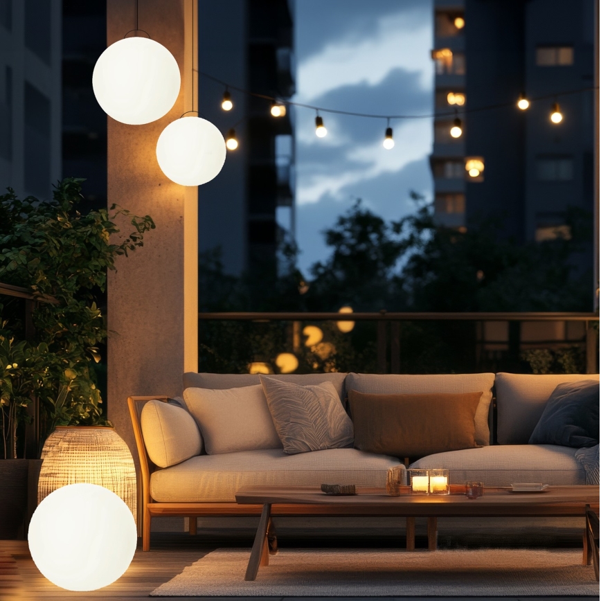 Светодиодная RGB-лампа на солнечной батарее с регулированием яркости GARDEN BALL LED/5W/3,7V 3000K IP54 2200 mAh диаметр 30 см + дистанционное управление