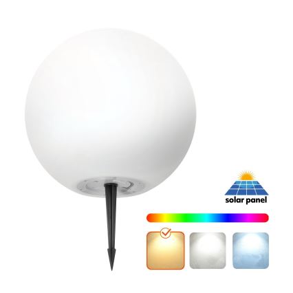 Светодиодная RGB-лампа на солнечной батарее с регулированием яркости GARDEN BALL LED/5W/3,7V 3000K IP54 2200 mAh диаметр 30 см + дистанционное управление