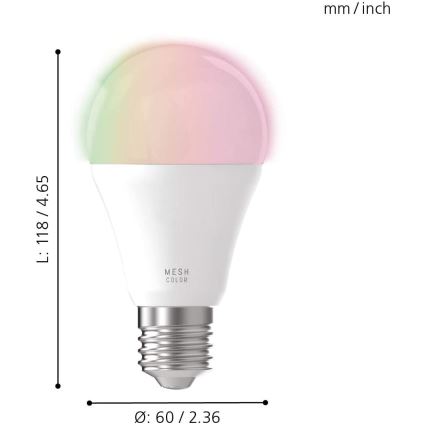 Светодиодная RGB-лампочка с регулированием яркости CONNECT E27/9W 2700-6500K - Eglo