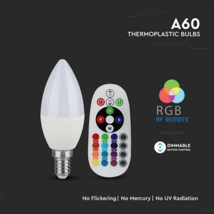 Светодиодная RGB-лампочка с регулированием яркости E14/3,5W/230V 6400K + пульт ДУ