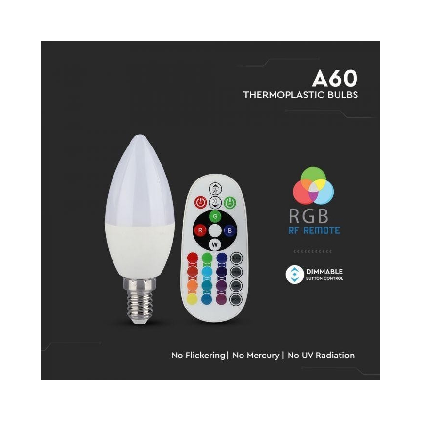 Светодиодная RGB-лампочка с регулированием яркости E14/3,5W/230V 6400K + пульт ДУ