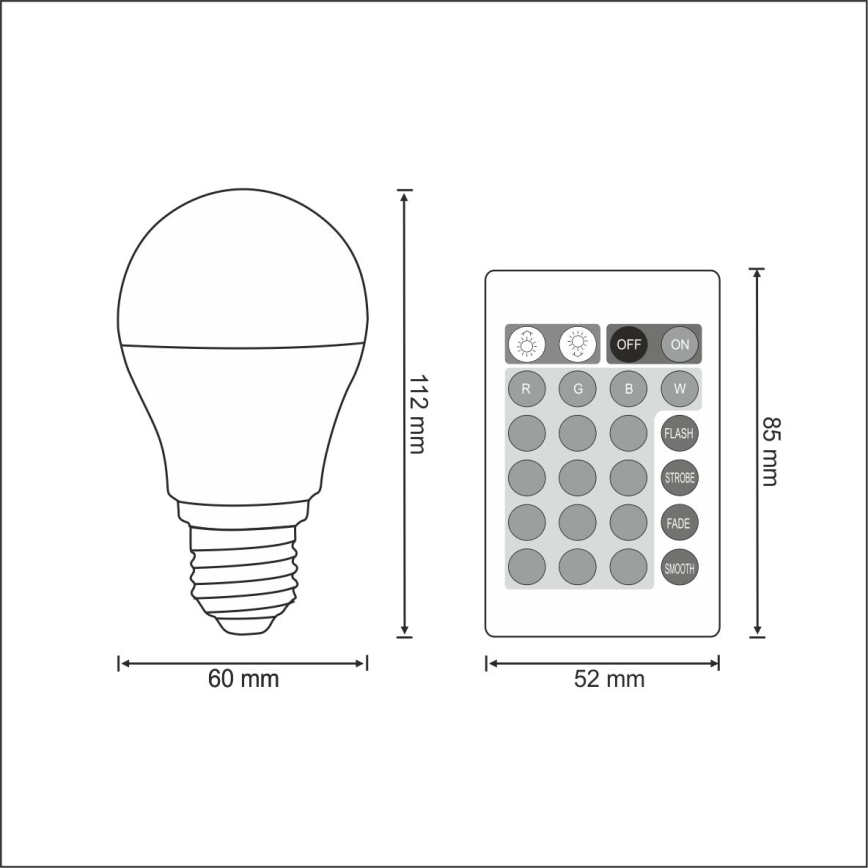Светодиодная RGB-лампочка с регулированием яркости E27/8,5W/230V 3000К