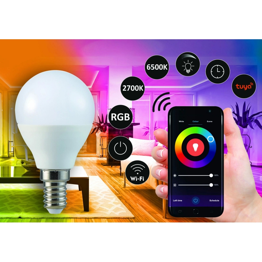 Светодиодная RGB-лампочка с регулированием яркости G45 E14/5,5W/230V 3000-6500K Wi-fi Tuya