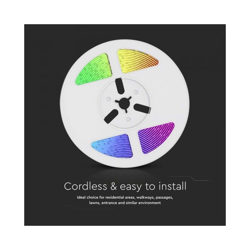 Светодиодная RGB-лента на солнечной батарее с регулированием яркости LED/1,2W/3,7V IP67 5 м + дистанционное управление