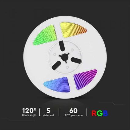 Светодиодная RGB-лента на солнечной батарее с регулированием яркости LED/1,2W/3,7V IP67 5 м + дистанционное управление