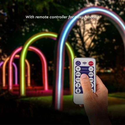 Светодиодная RGB-лента на солнечной батарее с регулированием яркости LED/1,2W/3,7V IP67 5 м + дистанционное управление