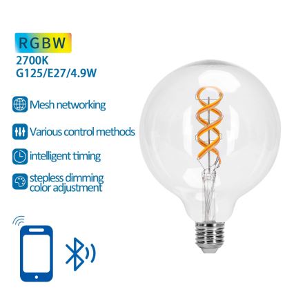 Светодиодная RGBW-лампочка с регулированием яркости FILAMENT MESH Smart G125 E27/4,9W/230V 2700K - Aigostar