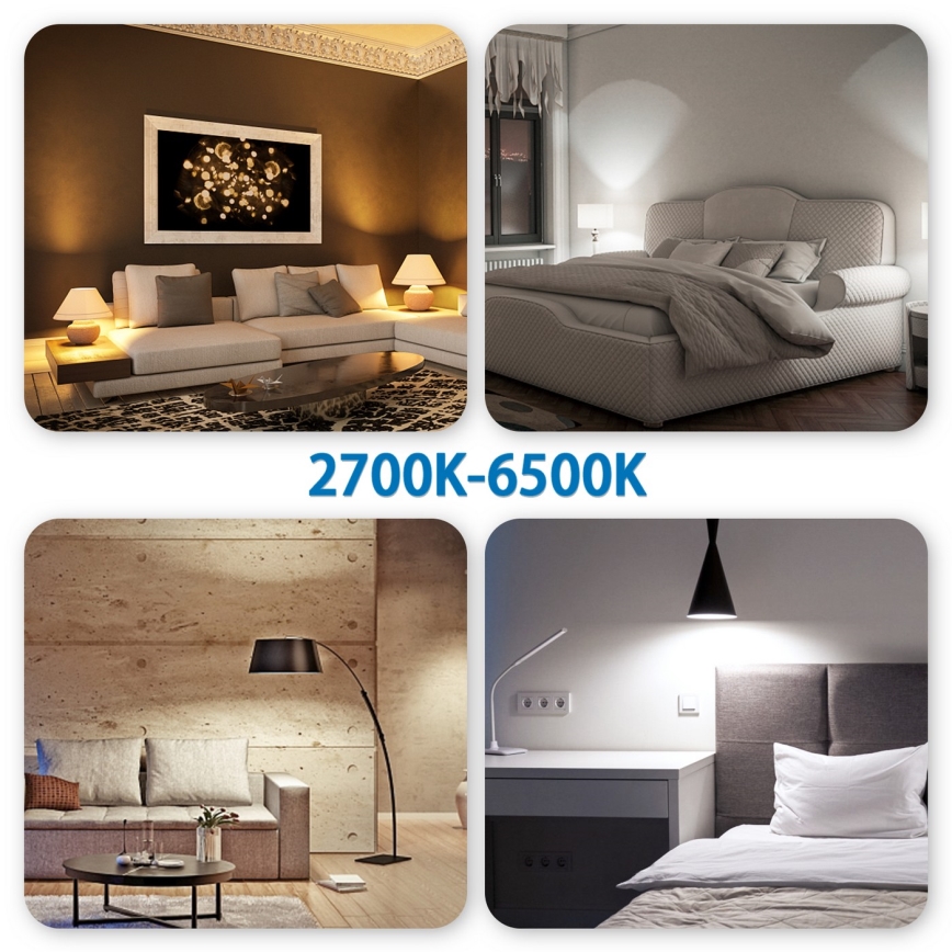 Светодиодная RGBW-лампочка с регулированием яркости A60 E27/9W/230V 2700-6500K Wi-Fi - Aigostar