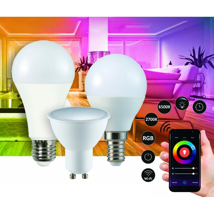 Светодиодная RGBW-лампочка с регулированием яркости A65 E27/11W/230V 2700-6500K Wi-Fi Tuya