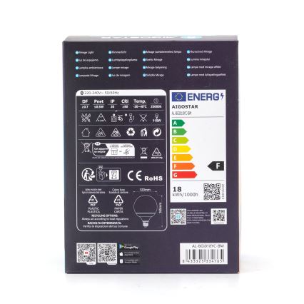 Светодиодная RGBW-лампочка с регулированием яркости MESH G120 E27/18W/230V 6500K + дистанционное управление - Aigostar