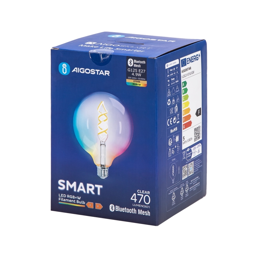 Светодиодная RGBW-лампочка с регулированием яркости FILAMENT MESH Smart G125 E27/4,9W/230V 2700K - Aigostar