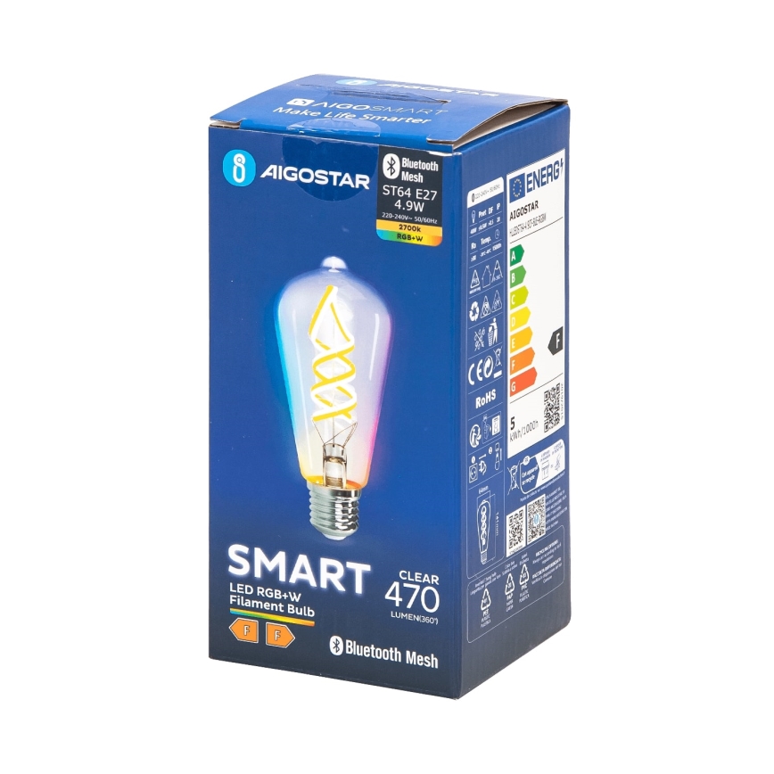 Светодиодная RGBW-лампочка с регулированием яркости FILAMENT MESH Smart ST64 E27/4,9W/230V 2700K - Aigostar