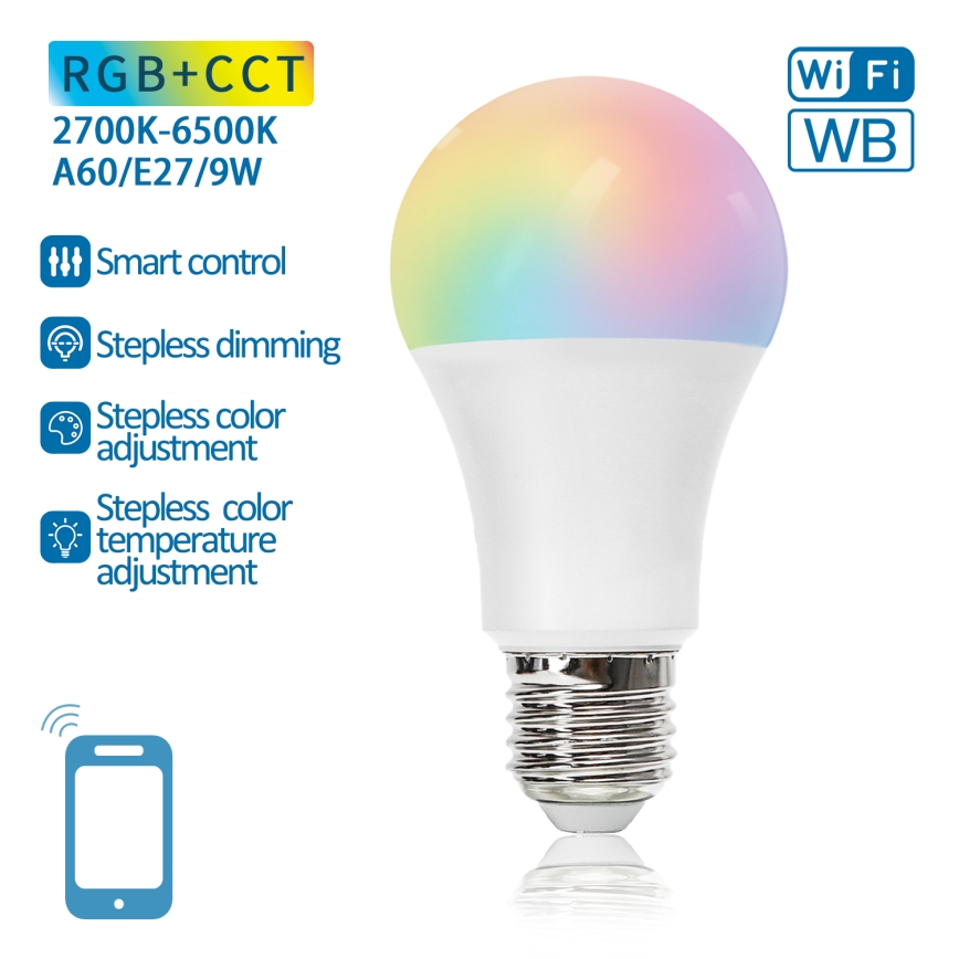 Светодиодная RGBW-лампочка с регулированием яркости A60 E27/9W/230V 2700-6500K Wi-Fi - Aigostar