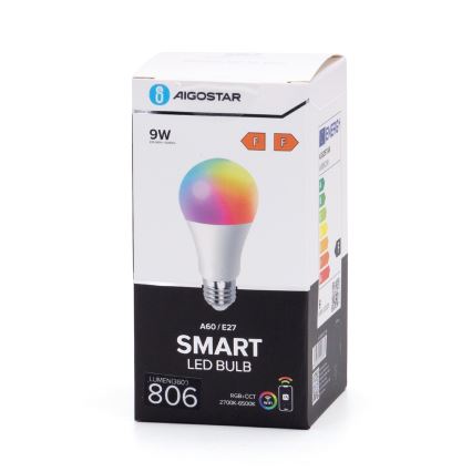 Светодиодная RGBW-лампочка с регулированием яркости A60 E27/9W/230V 2700-6500K Wi-Fi - Aigostar