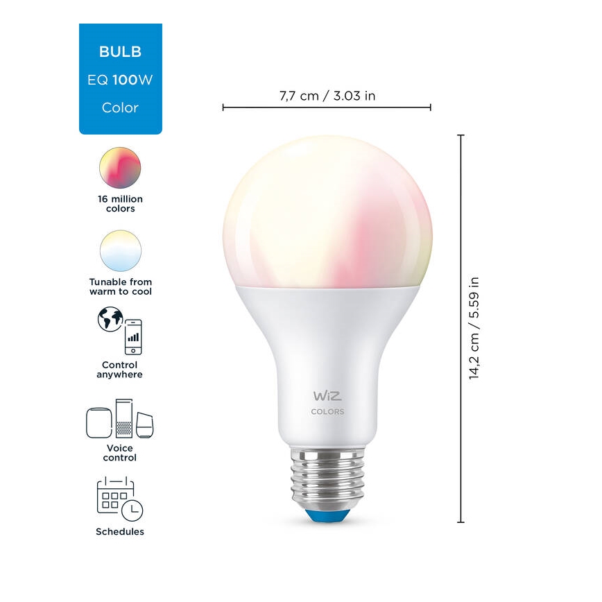 Светодиодная RGBW-лампочка с регулированием яркости A67 E27/13W/230V 2200-6500K CRI 90 Wi-Fi - WiZ