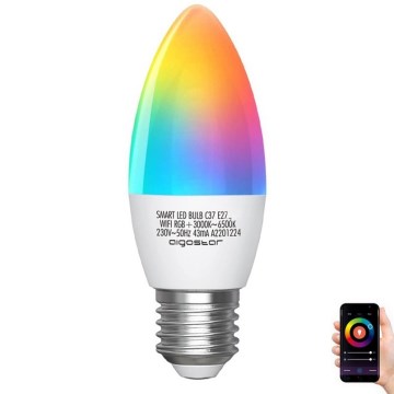 Светодиодная RGBW-лампочка с регулированием яркости C37 E27/5W/230V 3000-6500K Wi-Fi - Aigostar