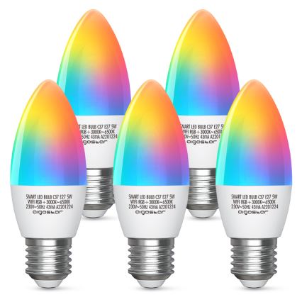 Светодиодная RGBW-лампочка с регулированием яркости C37 E27/5W/230V 3000-6500K Wi-Fi - Aigostar