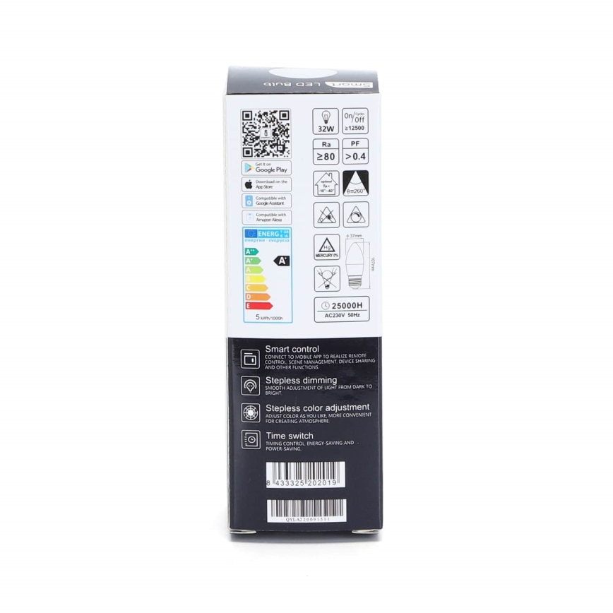 Светодиодная RGBW-лампочка с регулированием яркости C37 E27/5W/230V 3000-6500K Wi-Fi - Aigostar