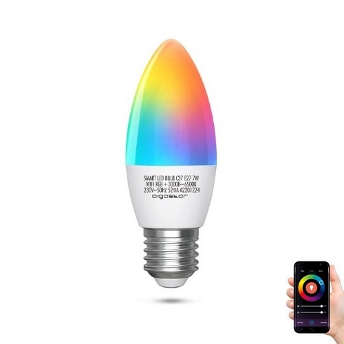 Светодиодная RGBW-лампочка с регулированием яркости C37 E27/7W/230V 3000-6500K Wi-Fi - Aigostar