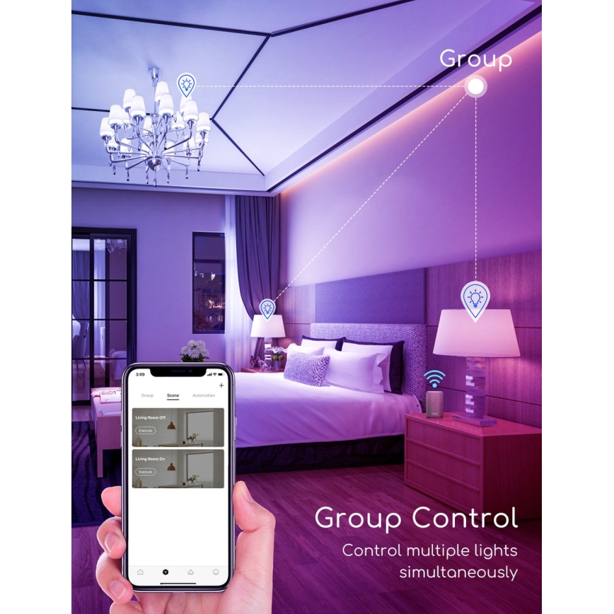 Светодиодная RGBW-лампочка с регулированием яркости C37 E27/7W/230V 3000-6500K Wi-Fi - Aigostar