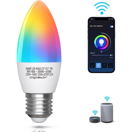 Светодиодная RGBW-лампочка с регулированием яркости C37 E27/7W/230V 3000-6500K Wi-Fi - Aigostar